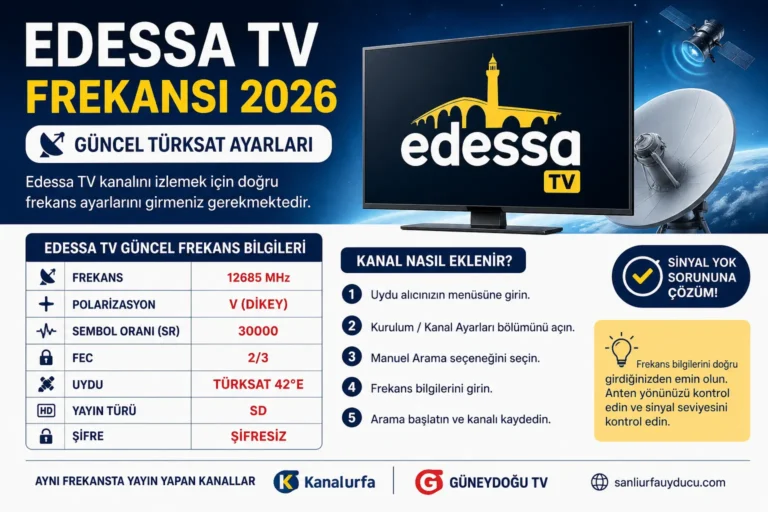 Edessa TV 2026 güncel uydu frekans bilgisi 12685 V 30000 Türksat