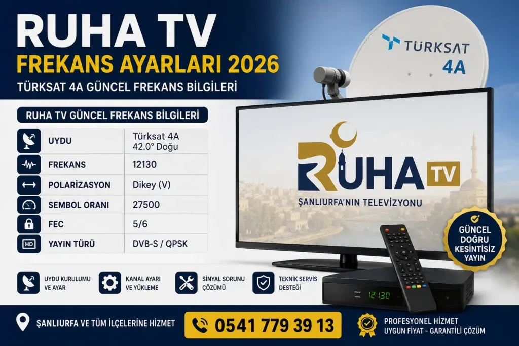 Ruha TV frekans ayarları 2026 Türksat 4A kanal kurulumu Şanlıurfa uydu servisi